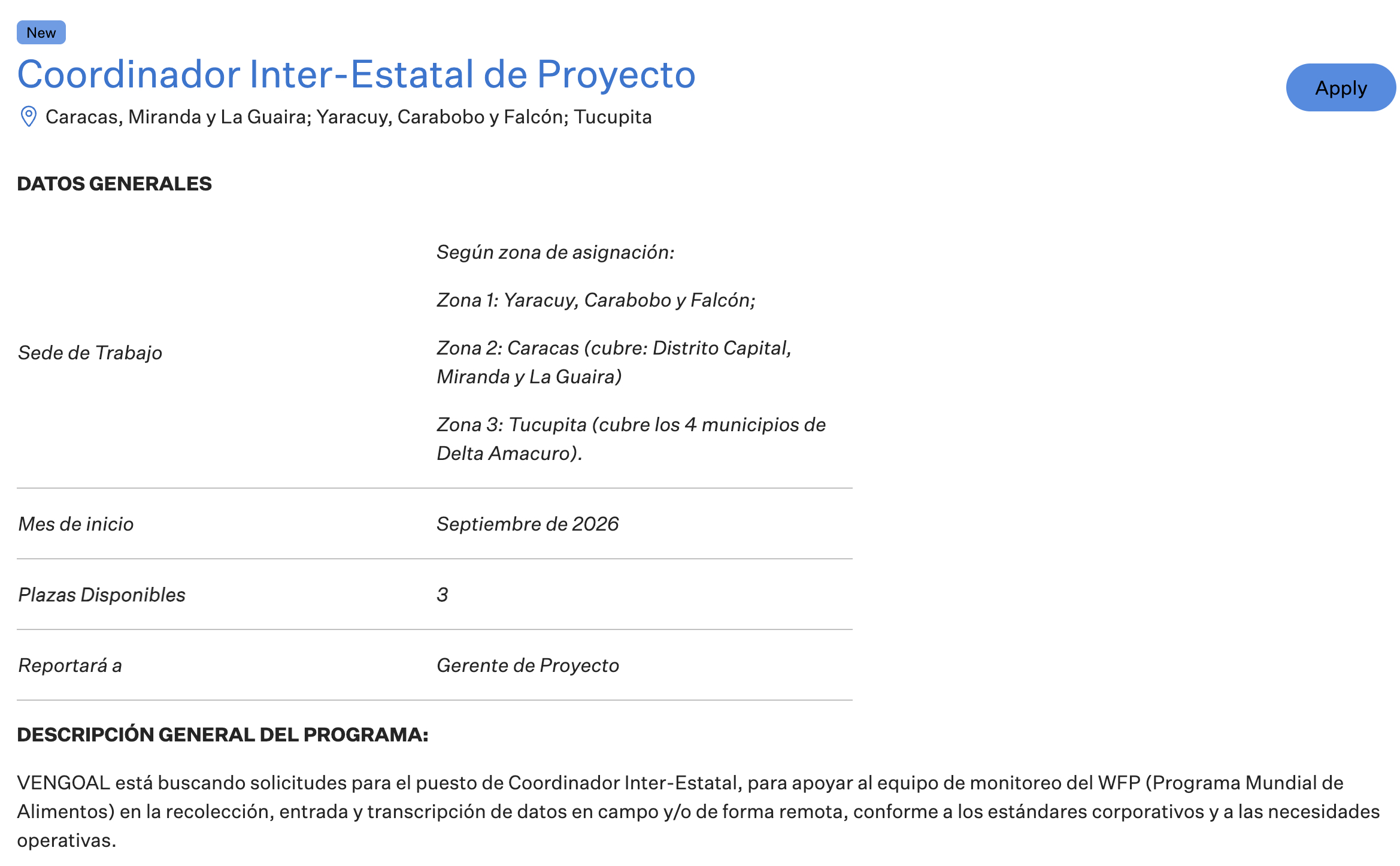 Coordinador Inter Estatal de Proyecto - Venezuela